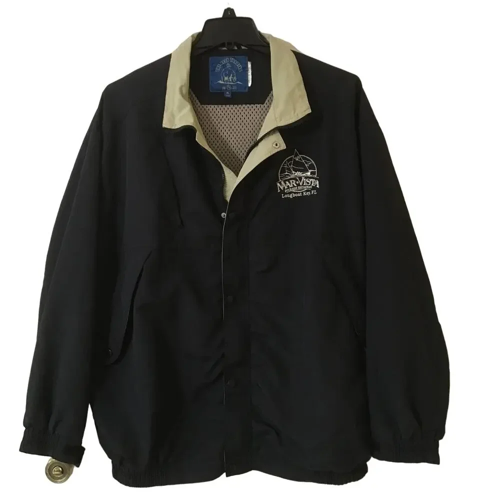 The Bear Trading Co XL Black Tan Windbreaker Bomber Jacket Mar Vista FL Dockside